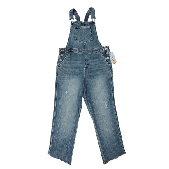 Cat and Jack Jean Overalls Youth XL 14 Blue Straight Stretch Distressed Raw Hem - Picture 1 of 11